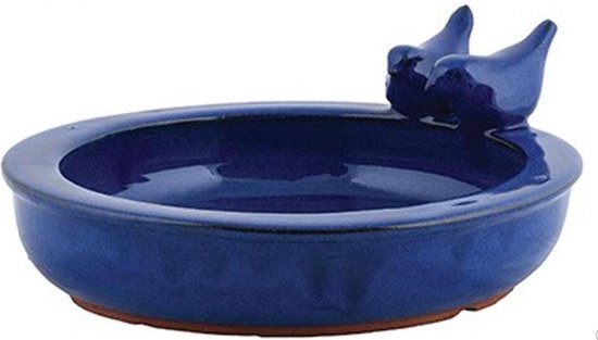 Vogelbad rond keramiek - Blauw