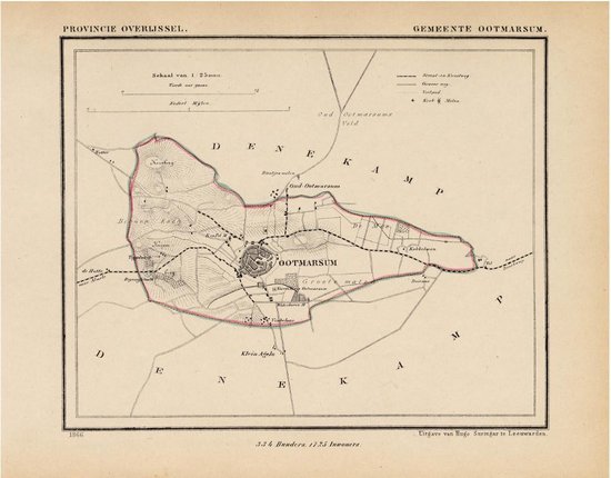 Historische kaart, plattegrond van gemeente Ootmarsum in Overijssel uit