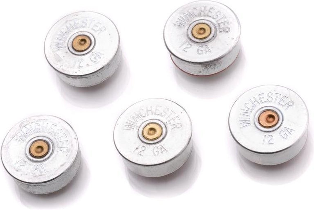 Lucky Shot USA - 12 Gauge shotgun magneetjes - nikkel - 5 stuks