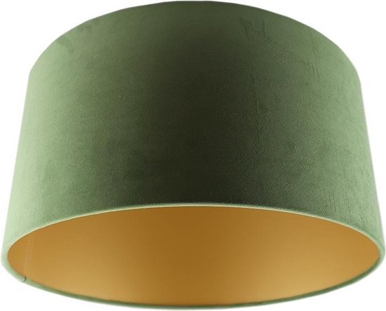 Olucia Milene - Velours lampkap - Goud/Groen - E27