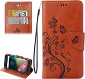 Voor Motorola Moto G (4e gen) Plus geperste bloemen lederen tas met houder & kaartsleuven & portemonnee (bruin)