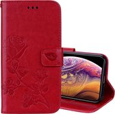 Rose reliÃ«f horizontaal Flip PU lederen tas voor iPhone XS Max, met houder & kaartsleuven & portemonnee (rood)