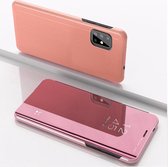 Voor Galaxy A51 vergulde spiegel horizontale flip lederen hoes met standaard mobiele telefoon holster (rose goud)