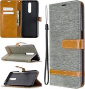 Voor xiaomi redmi k30 kleuraanpassing denim textuur horizontale flip lederen case met houder & kaartsleuven & portemonnee & lanyard (grijs)