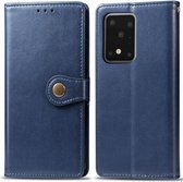 Voor Galaxy S20 Ultra Retro effen kleur lederen gesp Mobiele telefoon lederen beschermhoes met fotolijst en kaartsleuf & portemonnee en beugelfunctie (blauw)