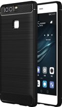 Voor Huawei P9 Brushed Texture Fiber TPU Rugged Armor beschermhoes (zwart)