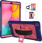 Voor Galaxy Tab A 10.1 (2019) T510 Contrastkleur Silicone + PC Combinatie Case met houder (Navy Blue + Rose Red)