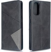 Voor Galaxy S20 Rhombus Texture Horizontaal Flip magnetisch lederen hoesje met houder en kaartsleuven (zwart)