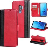 Voor Galaxy S9 + Retro textuur Contrastkleur Splicing Horizontaal Flip TPU + PU lederen tas met kaartsleuven & houder & portemonnee (rood)