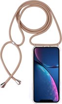 Four-Corner Anti-Fall Transparante TPU mobiele telefoonhoes met lanyard voor iPhone XR (beige)