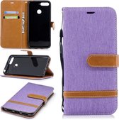 Kleurafstemming Denim Texture Leather Case voor Huawei Honor 7A & Y6 (2018), met houder & kaartsleuven & portemonnee & lanyard (paars)