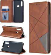 Ruit textuur horizontale flip magnetische lederen tas met houder en kaartsleuven voor Huawei P Smart Z / Y9 Prime (2019) (bruin)
