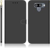 Voor LG K50 geÃ¯miteerd spiegelend oppervlak Horizontale flip lederen tas met houder & kaartsleuven & portemonnee & lanyard (zwart)
