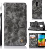 Voor lenovo k6 note retro koperen knop gek paard horizontale flip pu lederen tas met houder & kaartsleuven & portemonnee & lanyard (grijs)