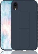 Voor iPhone XR schokbestendige pc + TPU beschermhoes met polsband en houder (donkerblauw)