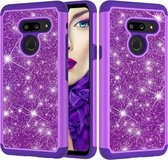 Glitter poeder contrast huid schokbestendig siliconen + pc beschermhoes voor LG G8 ThinQ (paars)