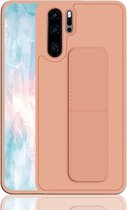 Voor Huawei P30 Pro schokbestendige pc + TPU beschermhoes met polsband en houder (rosÃ©goud)