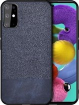 Voor Galaxy S20 + schokbestendige splitsing PU + doektextuur PC + TPU beschermhoes (blauw)