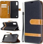 Voor Galaxy A01 Kleuraanpassing Denim Texture Horizontaal Flip Leather Case met houder & kaartsleuven & Wallet & Lanyard (zwart)