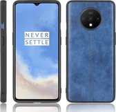 Voor OnePlus 7T schokbestendig naaien koe patroon Skin PC + PU + TPU Case (blauw)
