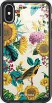 iPhone X/XS hoesje glass - Zonnebloemen / Bloemen | Apple iPhone Xs case | Hardcase backcover zwart