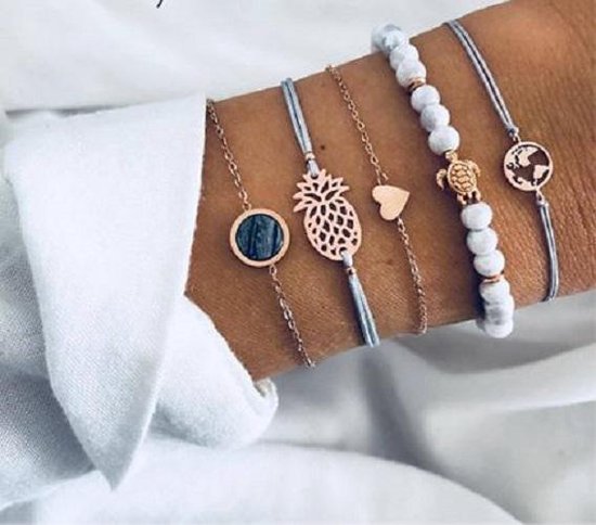 Nr. 9 - Armbanden set Ibiza Style - Grijze armbanden set 5-delig
