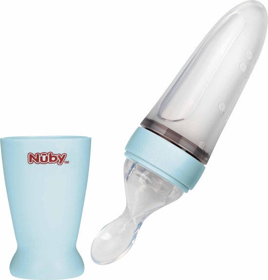 Nûby - Flacon souple en silicone avec cuillère - 'Squeeze feeder' - Bleu -  3m + | bol.com