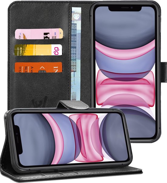 Hoesje voor iPhone 11 - Book Case Leer Wallet Cover Portemonnee Pasjeshouder Hoes Zwart
