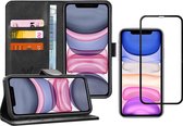iphone 11 case - iphone 11 case black book cover leather wallet - iphone 11 apple - iphone 11 cases cover case - 1x iphone 11 screen protector glass tempered glass full screen