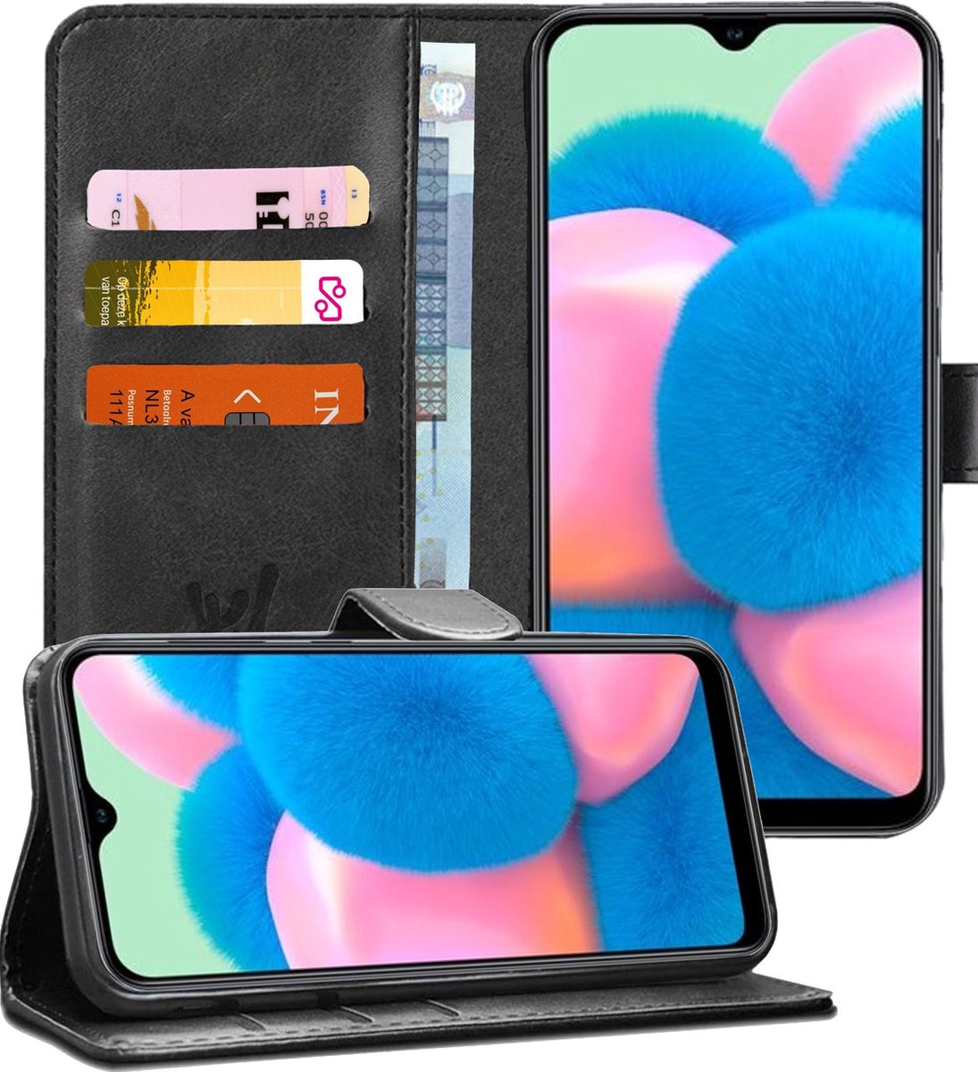 Hoesje geschikt voor Samsung Galaxy A30s - Book Case Kunstleer Pasjeshouder Zwart