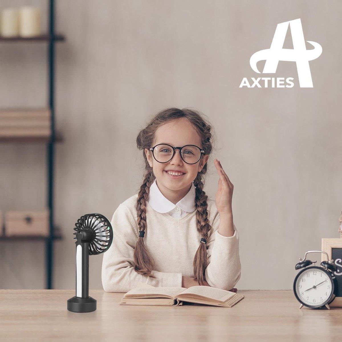AXTIES 2-in-1 Draagbare Mini Ventilator met LED Lamp - USB Oplaadbaar 2000 mAh Batterij - 3 Snelheden & Lichtstanden - Draagbaar Kleine Tafelventilator - Mobiele Tafel Fan - Bureau Luchtkoeler Airco - Hand Waaier Lucht Koeler - Aircooler - Air Cooler — afbeelding 8