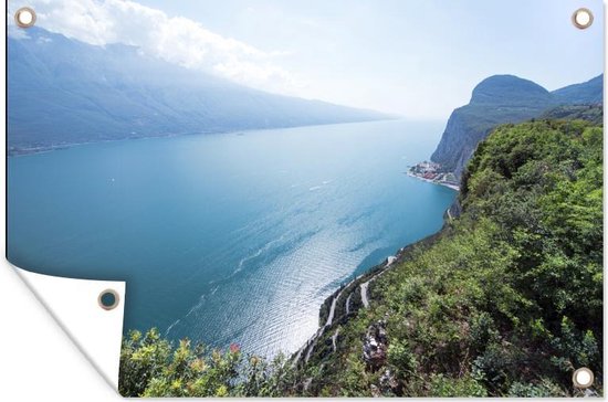 Photo aérienne des rives du lac de Garde affiche de jardin 90x60 cm - Toile de jardin / Toile d'extérieur / Peintures d'extérieur (décoration de jardin)