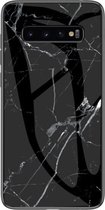 Luxe Marmer Samsung Galaxy S10 hoesje - Zwart - Wit - TPU + Gehard Glas