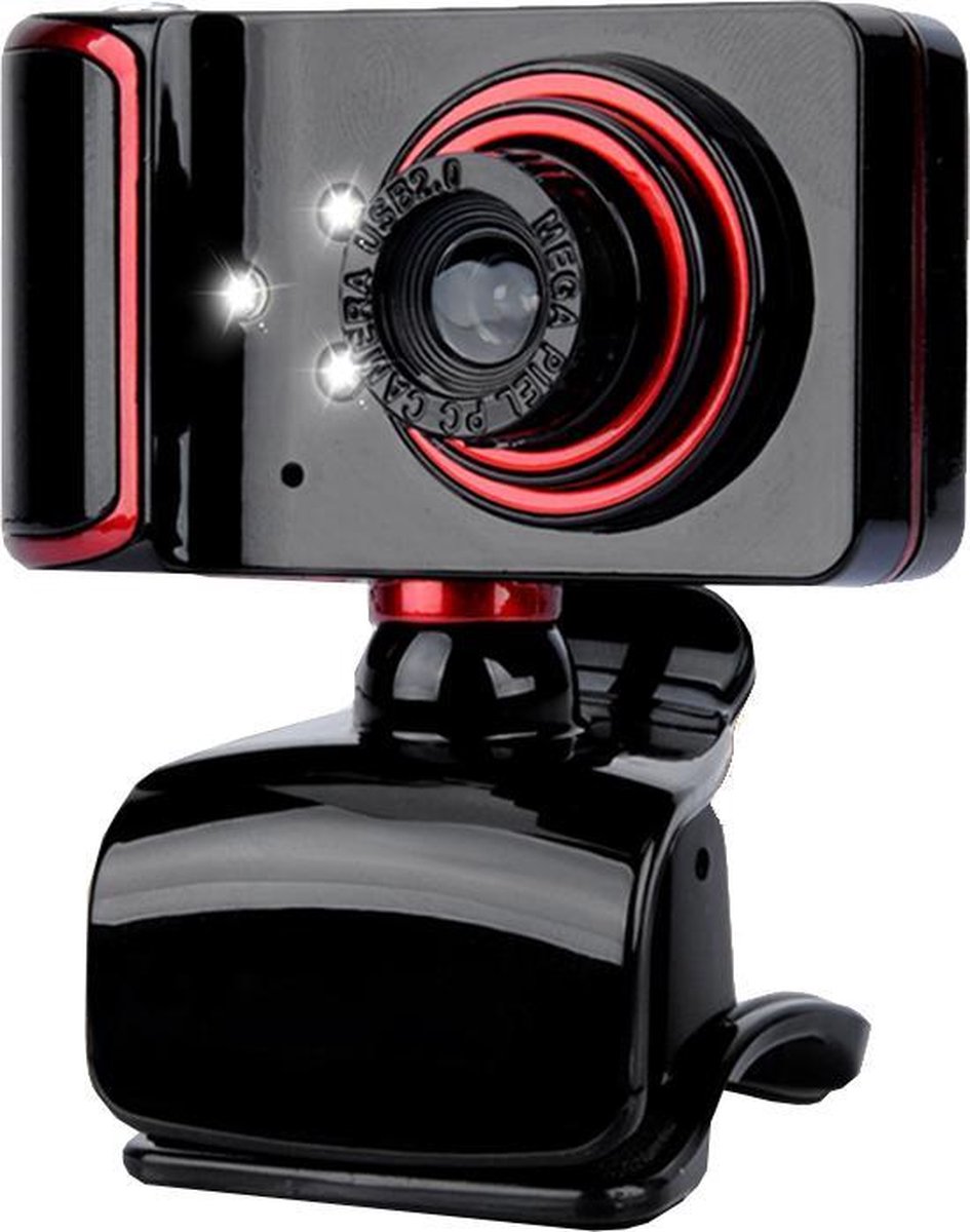 NÖRDIC EC-C102, Mini camera, USB webcam met microfoon voor PC, laptop, Webcamera HD 480p, zwart/rood