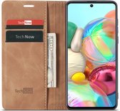 Samsung A71 Hoesje - Samsung Galaxy A71 Book Case Leer Slimline Bruin