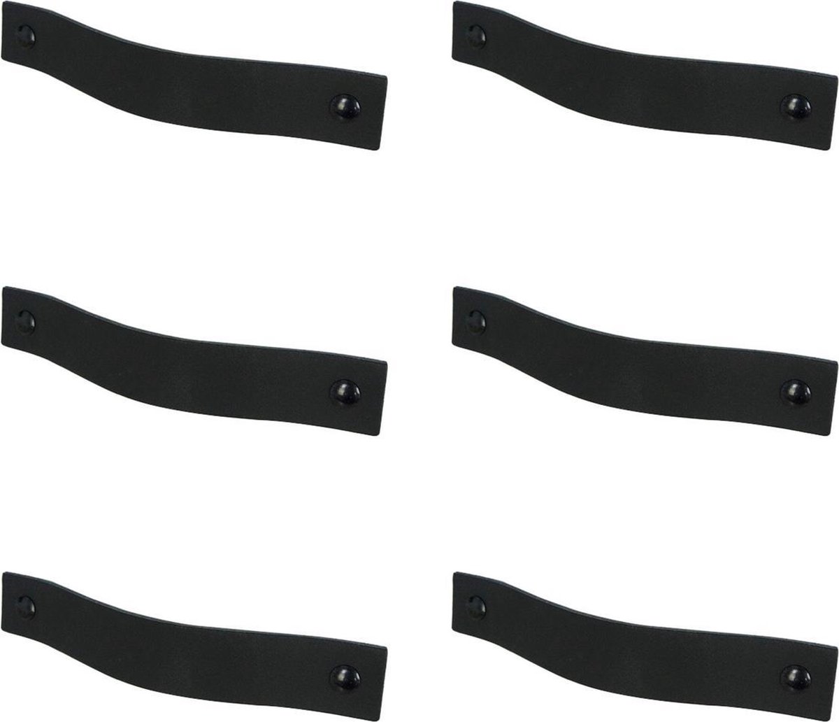 6x leren handgrepen 'platte greep' - maat M (19 x 2,5 cm) - ZWART - incl. 3 kleuren schroefjes (handgreepjes - leren grepen - greepjes - leren lusjes)