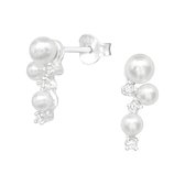 Joy|S - Zilveren parel oorbellen 3 parels met zirkonia | bruid | elegance