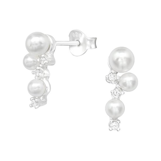 Joy|S - Zilveren parel oorbellen 3 parels met zirkonia | bruid | elegance |  bol.com