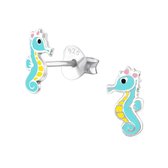 Joy|S - Zilveren zeepaardje oorbellen 4 x 9 mm turquoise