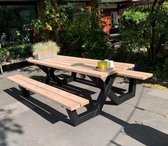 Picknicktafel met stalen X frame| douglas hout| robuuste tuintafel| industrieel | 200 cm| tuintafels| Lariks hout| industriele picknicktafel| stalen X poten frame| kruispoten