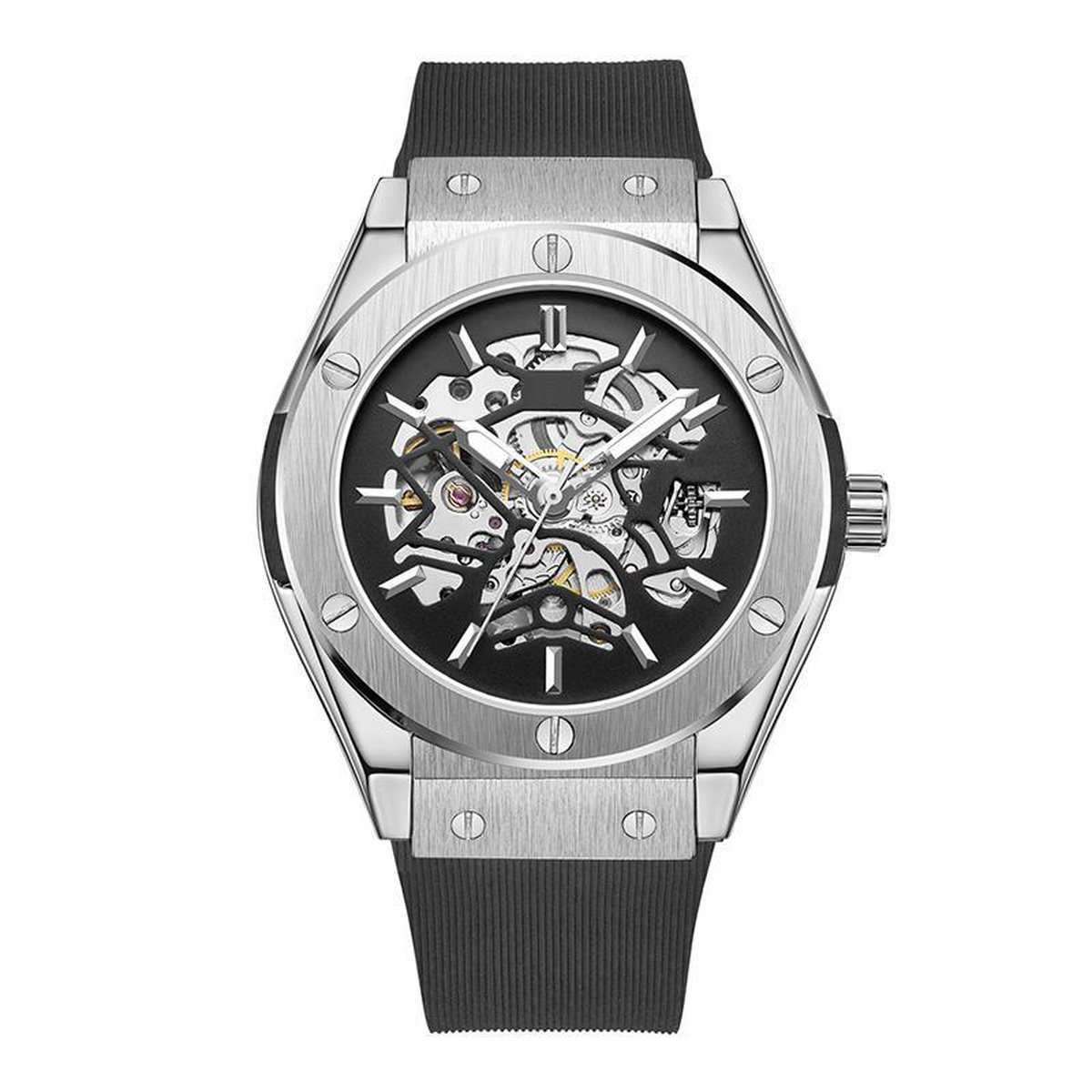 Shoplace Horloges voor Mannen - Heren horloge - Watch - Cadeau voor man - Mechanisch - Geschenkset Leer - Zilver - Valentijn cadeautje voor hem