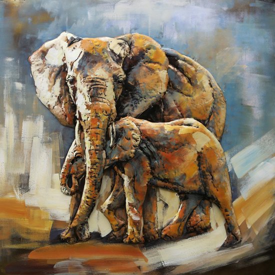 Metalen schilderij olifanten muurdecoratie