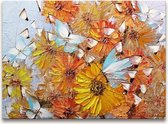 Peinture à l'huile sur toile peinte à la main - Papillons et fleurs