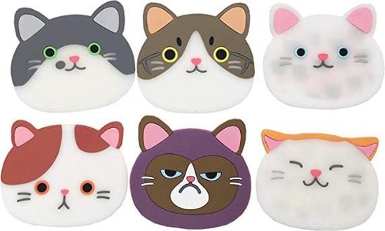 6 stuks siliconen onderzetters in de vorm van een kat, schattige