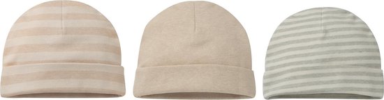 MINIIYOU® Set van 3 | Baby mutsjes newborn 0-3 mnd | Extra zachte mutsjes pasgeboren baby | Biologisch katoen | Baby muts Neutrale kleuren strepen unisex
