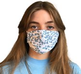 Wasbaar Mondmasker - Herbruikbaar Mondkapje - Reusable Microfiber Face Mask – Unisex Mondkapjes - Geschikt voor OV– Blue Flowers Design