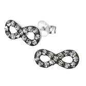 Joy|S - Zilveren Infinity oorbellen Black diamond grijs