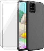 Samsung Galaxy A71 Hoesje - Soft TPU Siliconen Case & 2X Tempered Glas Combi - Zwart