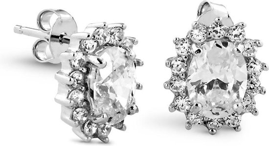 New Bling Gift Set 9NB SET008 60 Bijoux Gift Set - Boucles d' Boucles d'oreilles en argent 6x8 mm Collier 40 + 5 cm Ring taille 60 - Solitaire Zirconia stone - Argenté