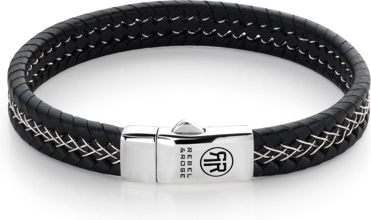 Rebel & Rose Absolutely Leather Silver Wired Black RR-L0100-S-21 cm